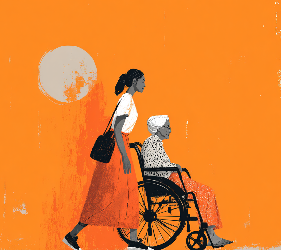 Woman with older woman in wc. Image produced by EurekaVision using Midjourney